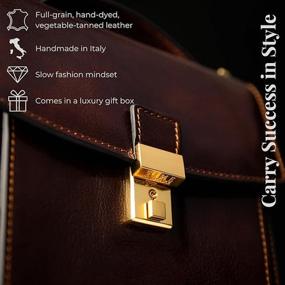 Time Resistance Small Leather Briefcase for Men - Crossbody Bag - Italian Leather Messenger Bag - Gift Box Included