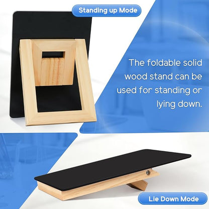 WALGLASS Desktop Black Glass Dry Erase Board 9.5"x 6.7" with Reversible Wood Stand, Small White Board, Portable Whiteboard for Desk, Reusable Desk Notepad with 2 Markers&Eraser for Home, Office