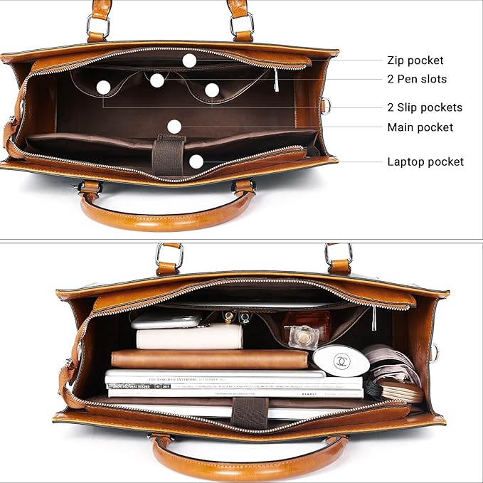 Telena Laptop Tote Bag for Women, 15.6 Inch Shoulder Tote Bag Leather Briefcase for Women, Large Capacity Handbag Bags