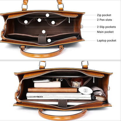 Telena Laptop Tote Bag for Women, 15.6 Inch Shoulder Tote Bag Leather Briefcase for Women, Large Capacity Handbag Bags