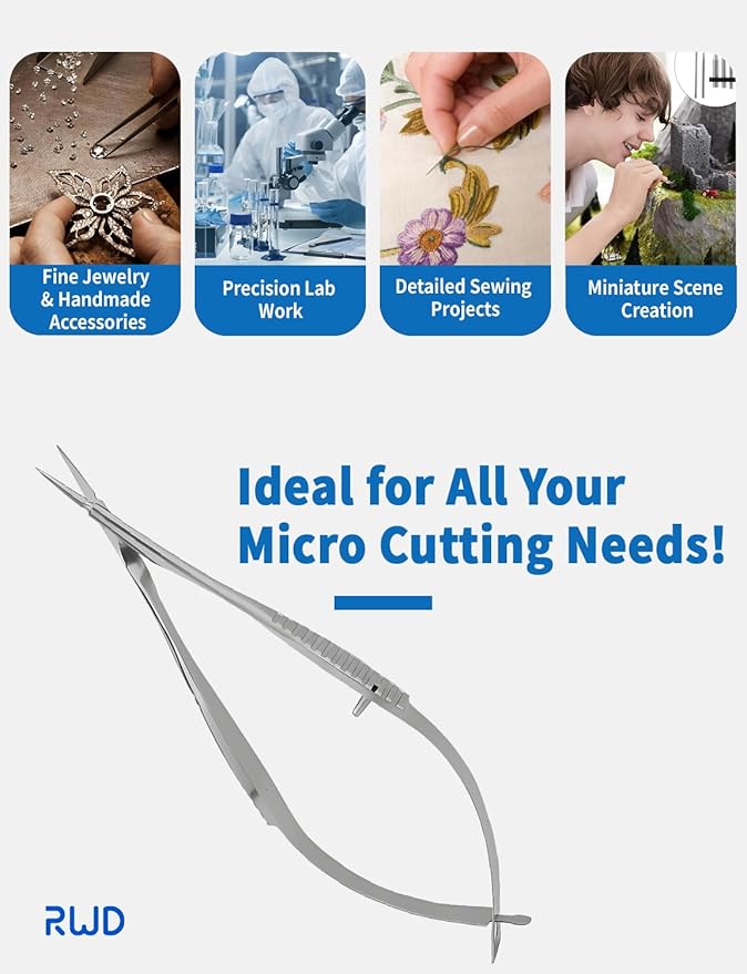 VANNAS Micro Scissors, 3.2" Straight Tapered Tip, Extra Sharp Spring Action Squeeze Scissors for Stitch Cutting, Embroidery, ENT, Eye, Skin, Dental, and Veterinary Surgery (8cm) - S11001-08