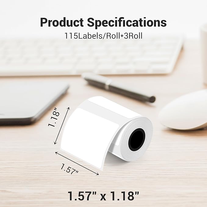 Direct Thermal Labels,1.57''X1.18'' (40 x 30 mm)Thermal Label Sticker,Thermal Printer Labels for UPC, Barcodes, Postage, Address,Compatible with Most Desktop Label Printers, 115 Labels, 3 Rolls