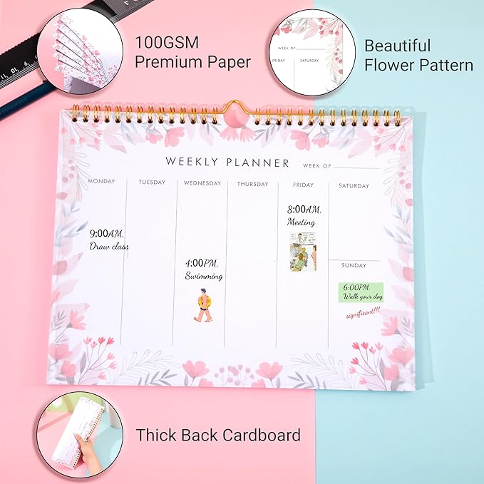 Yoment Weekly Planner Notepad 8.5x11 Weekly To Do List Notepad 52 Weekly Desk Planner Calendar Hangble Undated Weekly Planning Pad for Work,Home,School,Ofiice Supplies,Matching 44 Notepad,Pink
