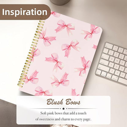 Cute Spiral Notebook journal B5 Aesthetic Pretty Design for Women Girls Kawaii with Pocket, 10 x 7.2 inch, Lined, Bow Tie