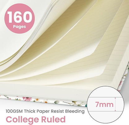 Lined Journal Notebook for Women & Men, Hardcover Leather Journal for writing, A5 College Ruled Notebook for Work & Note Taking, Perfect for Office School Home Supplies, 160 Pages, Garden