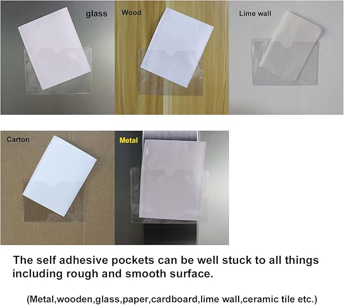 Adhesive Clear Pockets,Self Adhesive Clear Label Pockets Adhesive Card Folder Plastic Pockets Holders Sleeves for Index Cards Planners Cabinet Shelves Photo Cd,10Pieces(150x95mm)