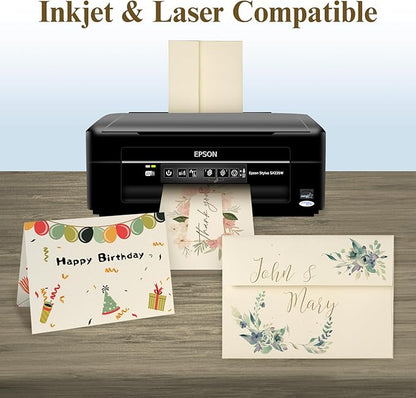 Cream Blank Cards and Envelopes, Goefun 5x7 Folded Ivory Cardstock and A7 Envelopes Self Seal 100 Pack for Wedding, Invitations, DIY Greeting Cardstock, Thank You Cards & All Occasion