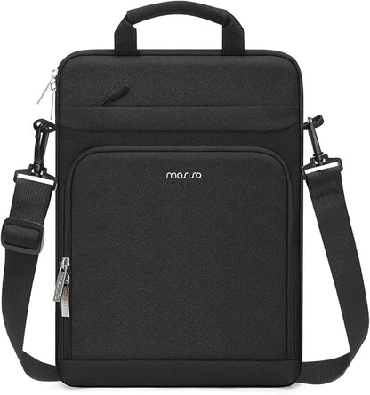 MOSISO Vertical Laptop Shoulder Bag Compatible with MacBook Air/Pro,13-13.3 inch Notebook,Compatible with MacBook Pro 14 2023-2021 A2779 M2 A2442 M1 with Front Raised Pockets&Fix Handle&Belt, Black
