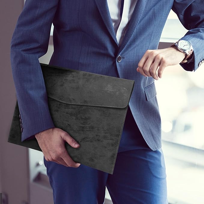 Toplive Document File Folder, Waterproof Thin PU Leather A4 Envelope Folder File Document Organizer Storage Case, Filing Envelope Folder with Magnetic Closure, Ash Black