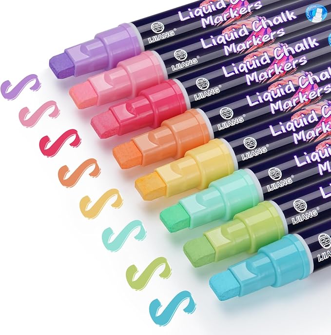 Window Chalk Markers Washable, Macaron 8 Colors Jumbo Chalk Marker Car Glass Erasable, Liquid Chalk Pens with 10mm Thick Tips for Chalkboard, Windows, Glass, Mirror, Auto, Poster, Bistro, Cars of DIY