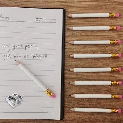 Adhere 50pcs Golf Pencils with Eraser Round Wooden half Pencils Graphite 2B for Golf Event Scoring, Classroom, Wedding, Pew, Pocket | Free Pencil Sharpener (White)