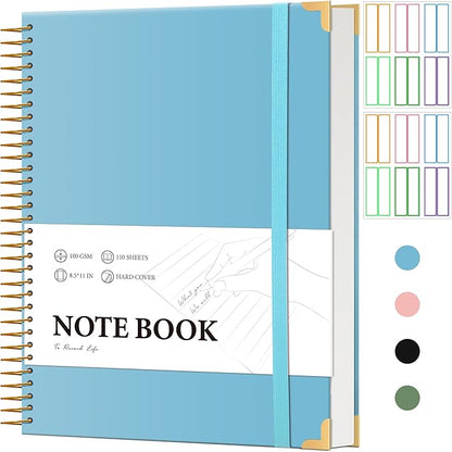 FLYING EAGLE Blue Spiral Notebook College Ruled 8.5 X 11 with Tab Stickers Large Hardcover Notebooks for School Supplies A4 Note Book Journal Notebooks for Work Note Taking Office, 200 Pages