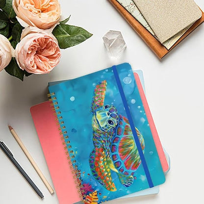 Spiral Notebook - A5 Spiral Notebooks, 8.3'' × 5.8'', 160 Pages, Aesthetic Journaling Notebooks for Women, College Lined Notebook with Elastic Closure, Back Pocket, for School Office, TurtleA