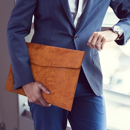 Toplive Document File Folder, Waterproof Thin PU Leather A4 Envelope Folder File Document Organizer Storage Case, Filing Envelope Folder with Magnetic Closure, Ash Brown