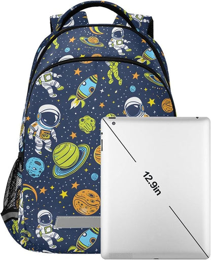 MNSRUU Laptop Backpack with Chest Strap, Astronauts and Alien in Space School Backpack, Travel Hiking Backpack for Boys Girls Teen Adult, Rucksack, Knapsack