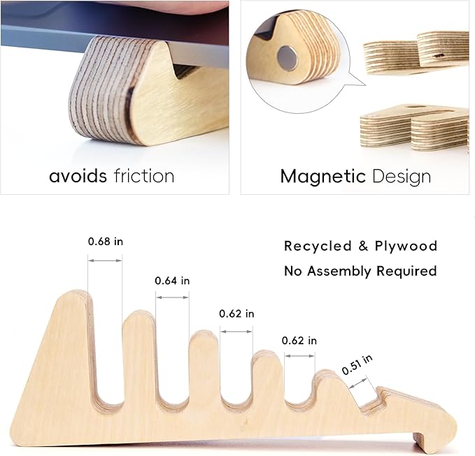 Vertical Laptop Holder 5-in-1 Design,Wood Laptop Stand Laptop Organizer for Desk Computer Stand for Cooling Ergonomic Portable Stand Compatible with MacBook iPad