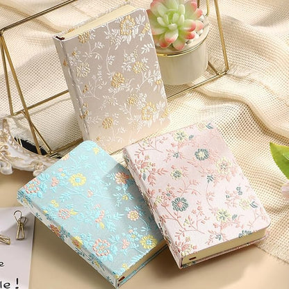 Pocket Notebook, A6, 4x6, Silk Cover, Hardcover, Lay Flat, Small Embroidered Journal, Cute Notebook, Lined Notebook & Sketchbook, Personal Writing Journal for Women, Beautiful Notebook, Beige