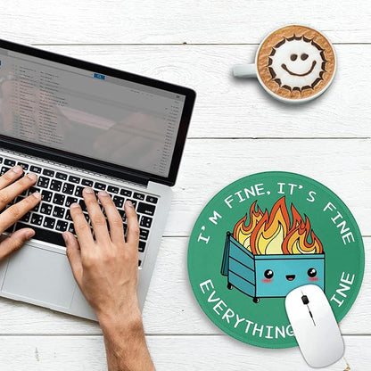 Funny Dumpster on Fire Round Mouse Pads for Desk, Cute Mousepad for Laptop Gaming Women, with Stitched Edge Non-Slip Rubber Base, Funny Green Home Office Decor Desk Accessories Cute Office Supplies