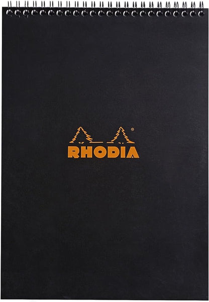 RHODIA 185019C - Spiral Notebook (Full Bound) Black - A4 - Lined - 80 Detachable Sheets - White Clairefontaine Paper 80 g/m - Soft and Resistant Coated Card Cover - Classic