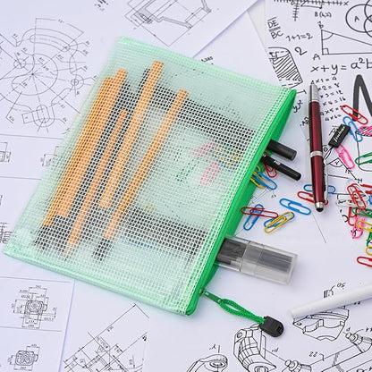 AUSTARK 20 Pcs Zipper File Bags, Plastic Mesh Pouch, Board Game Storage Bag, Waterproof Bags for Office School (A5 Size 9.2''x6.7'', Multicolored)