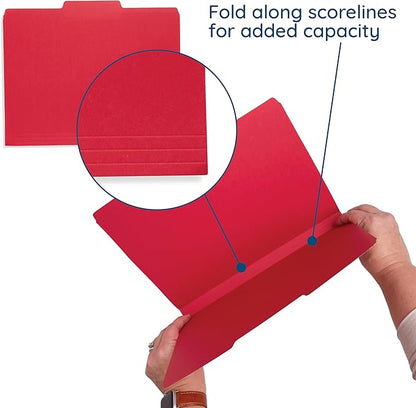 200 Blue Summit Supplies Red File Folders with 1/3 Cut Tabs, Letter Size, Durable 11pt Paper, Uncoated Red Paper, Colorful Red Folders for Office and Home Organization