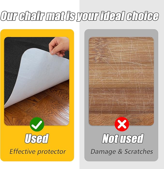 Sycoodeal Office Chair Mat for Hardwood Floor,Computer Gaming Chair Mat,Office Chair Mat for Tile Floor,Large Floor Protector Rug,Anti-Slip,Easy to Clean,Pure Black(48"x36")