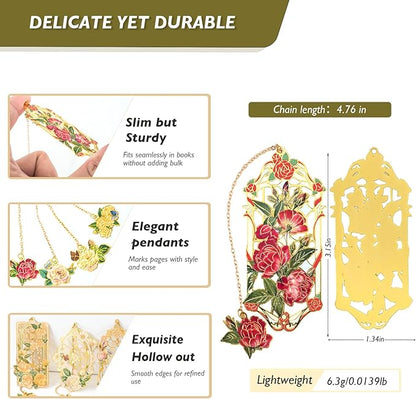 Aromoty 4 Pieces Metal Bookmarks with Pendant, Unique Cute Flower Butterfly Garden Themd Aesthetic Hollow Book Markers, Christmas Gifts for Women Reading Girls Teacher Readers Book Lover Accessories
