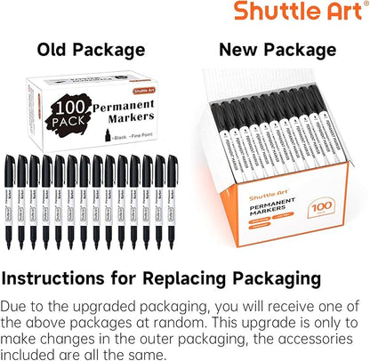 Shuttle Art Permanent Markers, 100 Pack Black Permanent Marker set,Fine Point, Works on Plastic,Wood,Stone,Metal and Glass for Doodling, Marking
