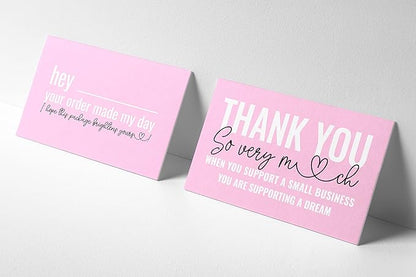 ITZAMNA Thank you for supporting small business cards Customer appreciation note cards Pink Script with Heart Pack of 100