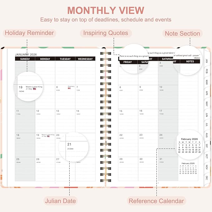 2026 Planner, Weekly and Monthly Academic Planner Calendar (JAN.2026 - DEC.2026), Planning Agenda Book, for Office Desk Accessories and School Supplies, A5(6.3" x 8.5")