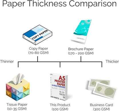 A5 Blank Paper 6-Hole Punched, 250 Sheets (500 Pages), 100 GSM, Printer Paper 148mm x 210mm (5.83 in. x 8.27 in.)