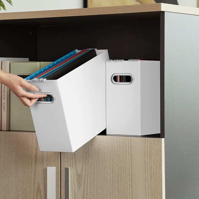 Oterri File Organizer, Small Storage Box, Cardboard File Folder Organizer, Collapsible File Box, Hanging File Organizer for Letter Size, Portable File Box with Handle, Only Box (White,1 Pack)