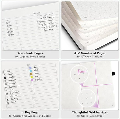 Bullet Dotted Journal, Large A4 Hardcover Leather Journal, 312 Numbered Pages Thick Journal, 100gsm No Bleed Paper Dot Grid Notebook for Women Men, 8.5'' × 11'', Burgundy