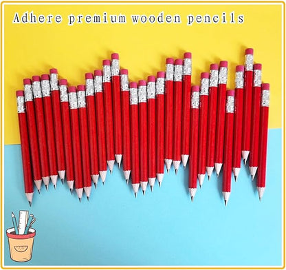 Adhere 25pcs Golf Pencils with eraser Hexagon Wooden Pencils Graphite 2B for Golf Event Scoring,Classroom,Wedding,Company Meetings,Pew, Pocket (z-Red・Round ・50pcs)