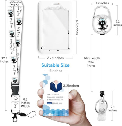 Black Cat Badge Holder with Retractable Reel and Breakaway Lanyard，Badge Clips Retractable Heavy Duty Badge Reel，Keychain，ID Holder with Breakaway Lanyard for School Nurse Office Teen 02