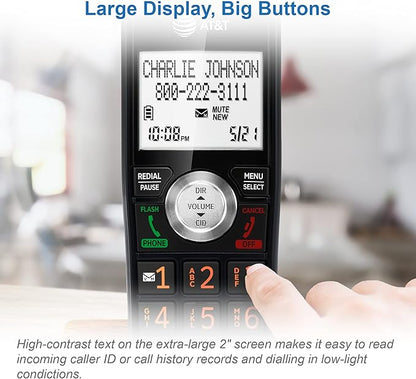 AT&T CL80067 Accessory Handset for CL82x07, CL82x57, CL82x67, CL83x07, CL84x07 Series Cordless Phone for Home with Call Blocking, Caller ID Announcer, Intercom, and Long Range, Black/Wood Grain Finish