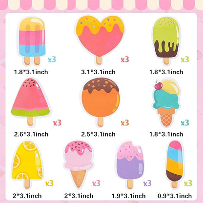 30 Pack Ice Cream Sticky Notes, Total 600 Sheets, Assorted Summer Fruit Popsicle Sticks Self Sticky Memo Pads for Office School Student Kids Class Birthday Party Favors Goodies Bag Fillers