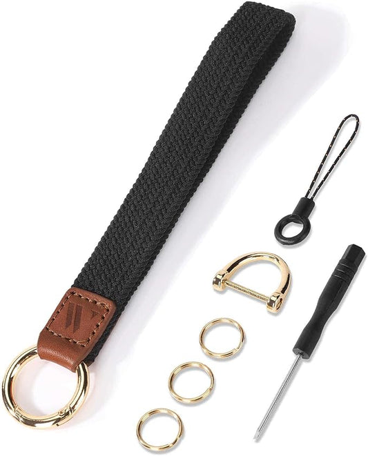 Wristlet Keychain for Women Stretchy Wrist Keychain Lanyard for Phone Case Wallet Id Card Badges (Black)