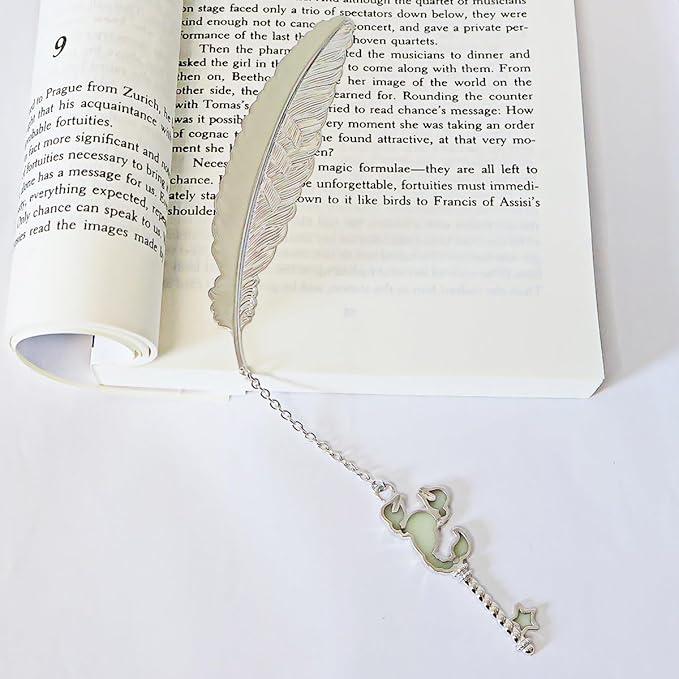 Zodiac Feather Bookmark Gifts for Women Men, Cool Metal Bookmark Glow in The Dark Scorpion Bookmark, Luminous Star Sign Constellation Horoscope Bookmark Gifts