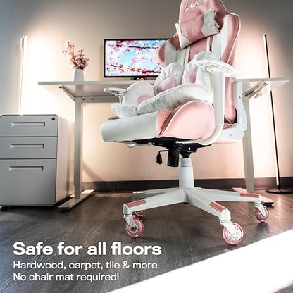 The Original Roller Style Office Chair Wheels (As Seen On PBS) - Incredibly Smooth & Quiet Rolling Casters - Safe for Hardwood Floors & Carpet - Easy Installation with Universal Fit - Set of 5 - Pink