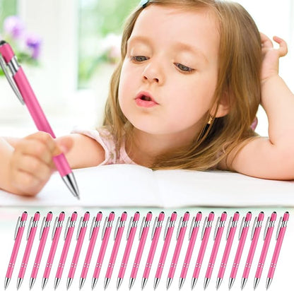 Zonon 38 Pieces Rubberized Ballpoint Pen with Stylus Tip Stylish Metal Pen Capactive Styli with Soft Rubberized Grip, Black Ink for Most Devices(Hot Pink)