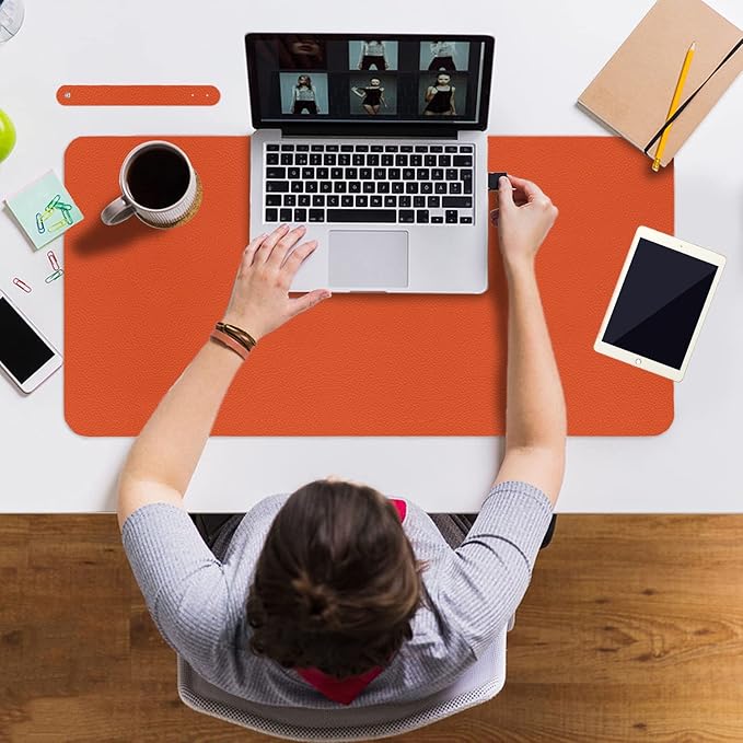 ‎Boutilon Leather Desk Pad 35"x 17" Non-Slip Mouse Pad,Office Desk Mat,Waterprooft PU Leather Desk Blotter,Desk Pad Protector,Desk Writing Pad for Home Office Decor (L-Orange H,35"x 17")