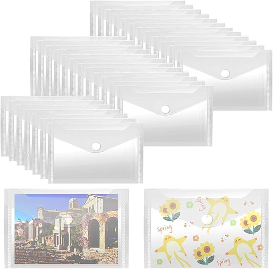 Vmiapxo 40 Pack Stamp and Die Storage Pockets, Reusable Small Plastic Envelopes Waterproof Sticker Organizer Receipt Holder Photo Storage Folders (4" x 6")