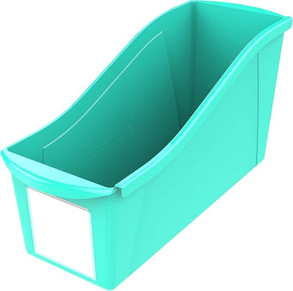 Storex Large Book Bin, Interlocking Plastic Organizer for Home, Office and Classroom, Teal, 6-Pack (71120U06C)