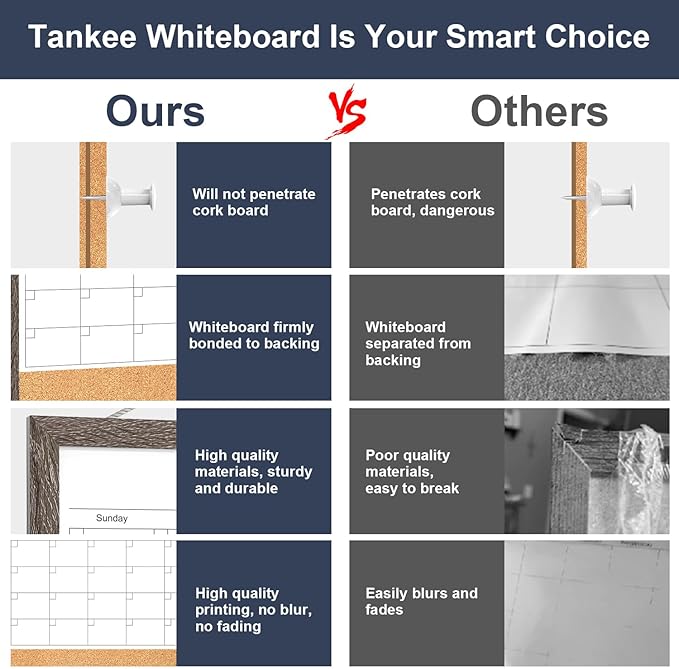 Whiteboard Calendar & Corkboard for Wall, 17"x13" Magnetic Dry Erase Monthly Calendar with Wood Framed, White Board Cork Board Combo, Calendar Bulletin Board for Home Kitchen Office Memo Planner