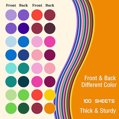 100 Pack Heavy Paper Colored Cardstock Front Back Different Color Codes 250 GSM for Cricut, Scrapbook, Paper Crafting,School Office Supplies (100)
