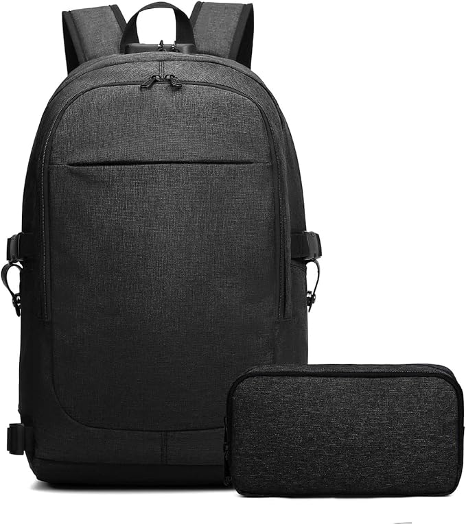 Varietyathletics 19" Laptop Backpack and Organizer Case Set USB Headset Port Anti-Theft Waterproof Travel Work College (Black)