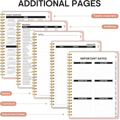 2026 Planner, Weekly and Monthly Calender Planner, Jan 2026 to Dec 2026, Hardcover 2026 Calendar Planner Book with Tabs & Inner Pocket, Office Home School Supplies for Women & Men - A4 (8.5" x 11"), Pink