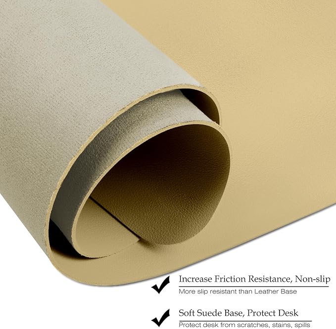 Boutilon Leather Desk Pad, 30" x 14", Non-Slip, Waterproof PU Leather, Golden