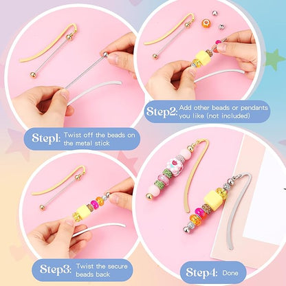 8 Pcs Beadable Bookmarks DIY Metal Blank Bar Bookmark for Beads Modern Beaded Bookmark Craft Jewelry Pendant Charm Gift for Book Lovers Student Teacher Office Supplies (Classic)